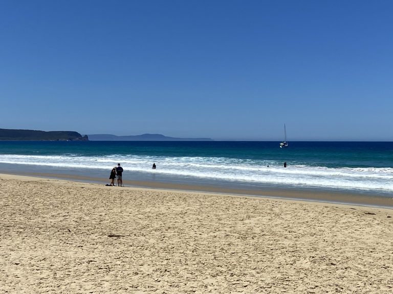 Beach and blue water at Adventure Bay on Bruny Island, Tasmania Beach and blue water at Adventure Bay on Bruny Island, Tasmania